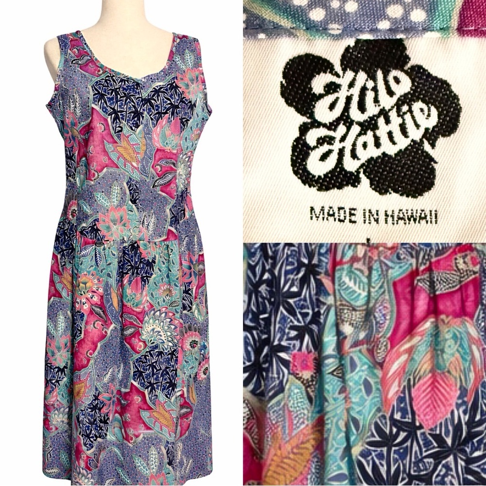 Vintage Hawaiian sleeveless midi dress. L